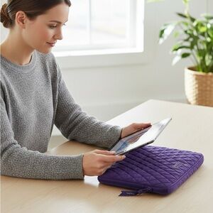 Vera Bradley Tablet iPad Case Sleeve 10"x 8.5" Purple Pattern Quilted Padded